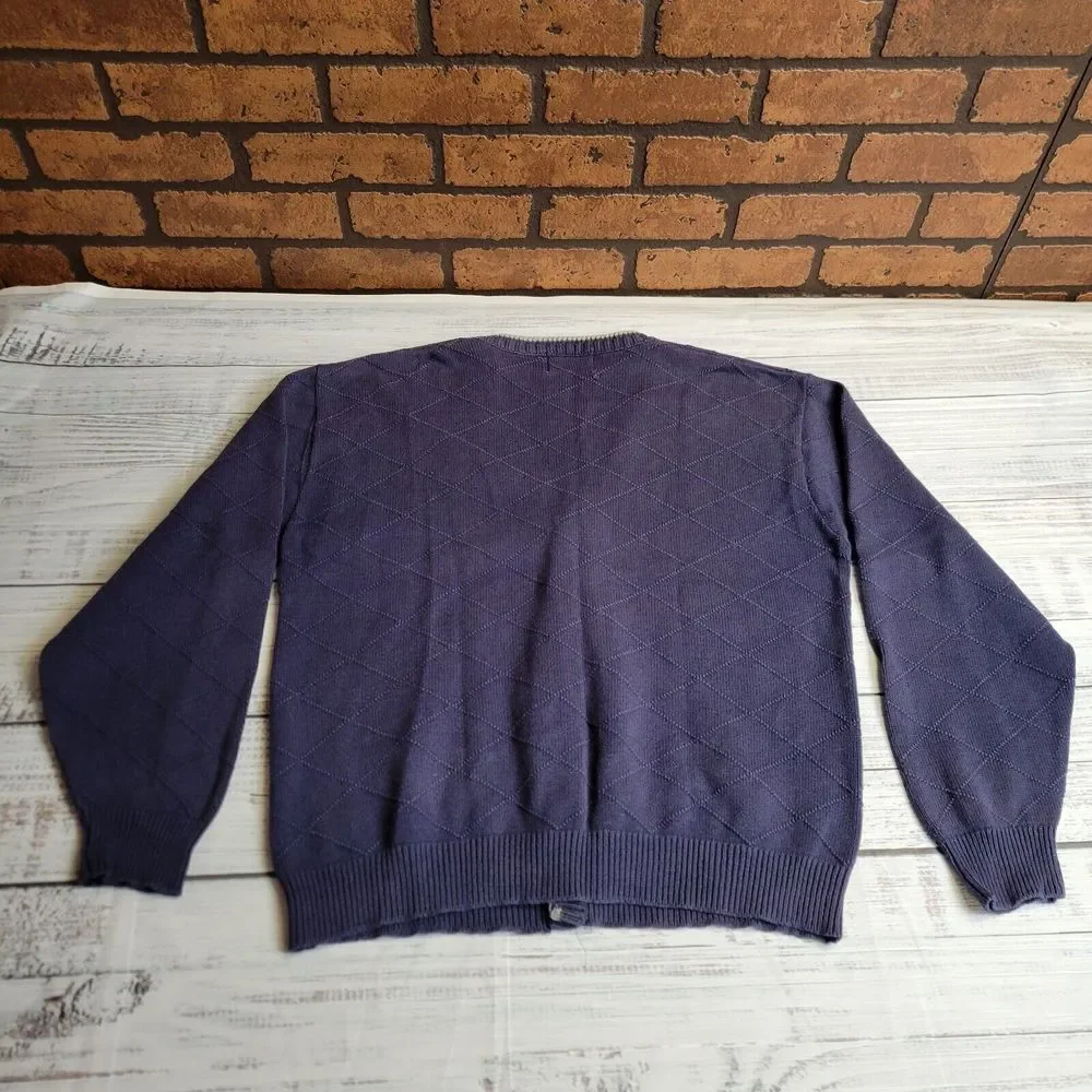 Vintage Isle Of Cotton Golf Sweater Mens Large Blue V Neck Button Textured Crest